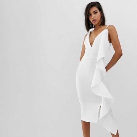 white frill midi dress